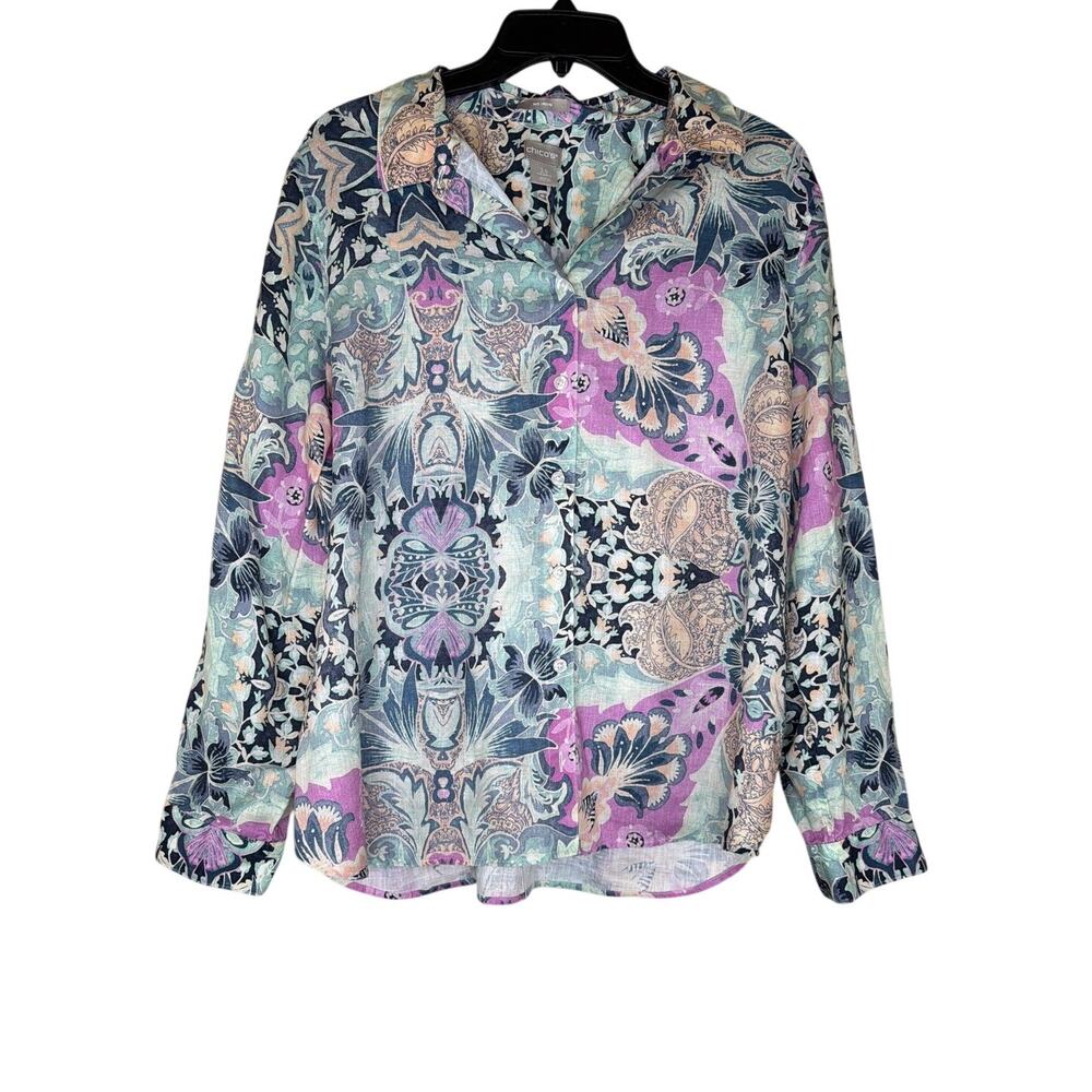 Chico's Linen Button Up Shirt Floral Paisley Multicolor Size 2.5/14